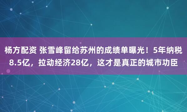 杨方配资 张雪峰留给苏州的成绩单曝光！5年纳税8.5亿，拉动经济28亿，这才是真正的城市功臣